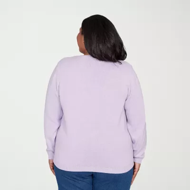 Alfred Dunner Plus Womens Crew Neck Long Sleeve Pullover Sweater