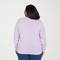 Alfred Dunner Plus Womens Crew Neck Long Sleeve Pullover Sweater