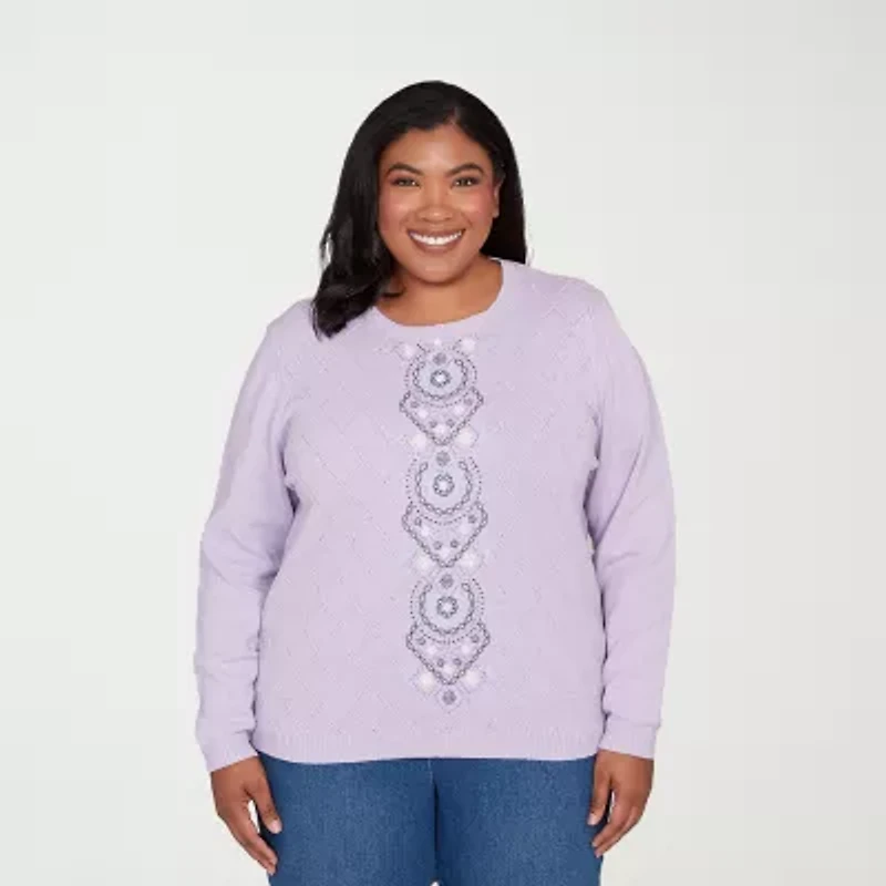 Alfred Dunner Plus Womens Crew Neck Long Sleeve Pullover Sweater