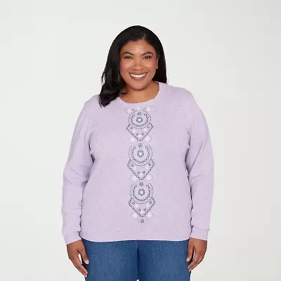 Alfred Dunner Plus Womens Crew Neck Long Sleeve Pullover Sweater