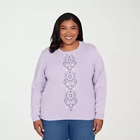 Alfred Dunner Plus Womens Crew Neck Long Sleeve Pullover Sweater