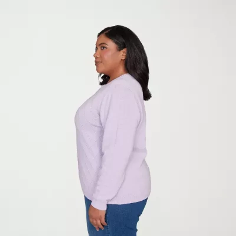 Alfred Dunner Plus Womens Crew Neck Long Sleeve Pullover Sweater