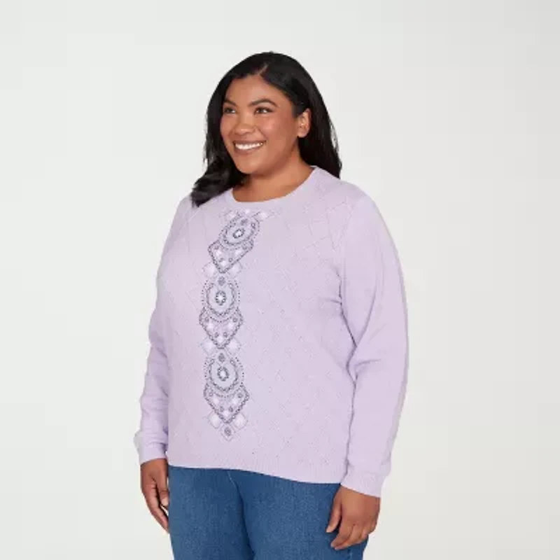 Alfred Dunner Plus Womens Crew Neck Long Sleeve Pullover Sweater