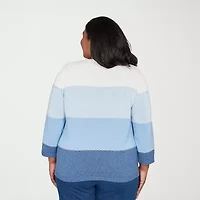 Alfred Dunner Plus Hilton Head Womens Crew Neck 3/4 Sleeve Ombre Pullover Sweater