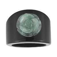 Jade & Onyx Carved Flower Ring