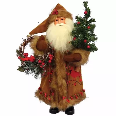 15" Cardinal And Berries Christmas Santa Figurine