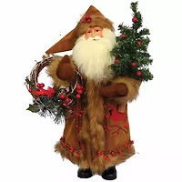 15" Cardinal And Berries Christmas Santa Figurine