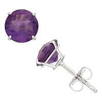 Genuine Purple Amethyst 10K White Gold 6mm Stud Earrings