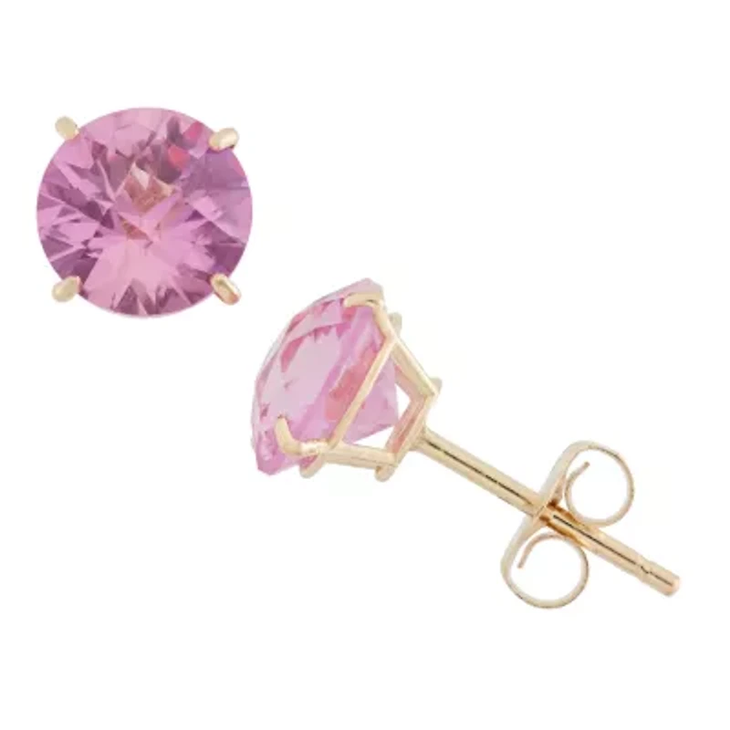 Lab Created Pink Sapphire 10K Gold 6mm Stud Earrings