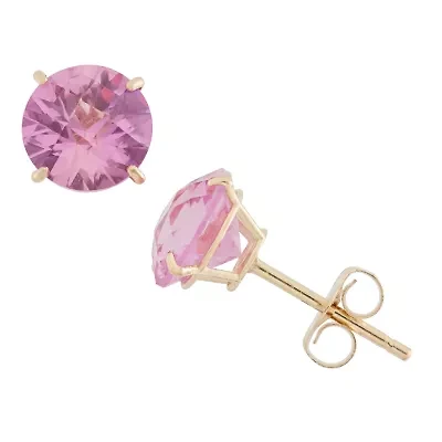 Lab Created Pink Sapphire 10K Gold 6mm Stud Earrings