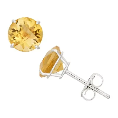 Genuine Yellow Citrine 10K Gold 6mm Stud Earrings