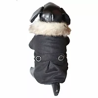 The Pet Life Buttoned 'Coast-Guard' Fashion Faux-Fur Collared Wool Coat