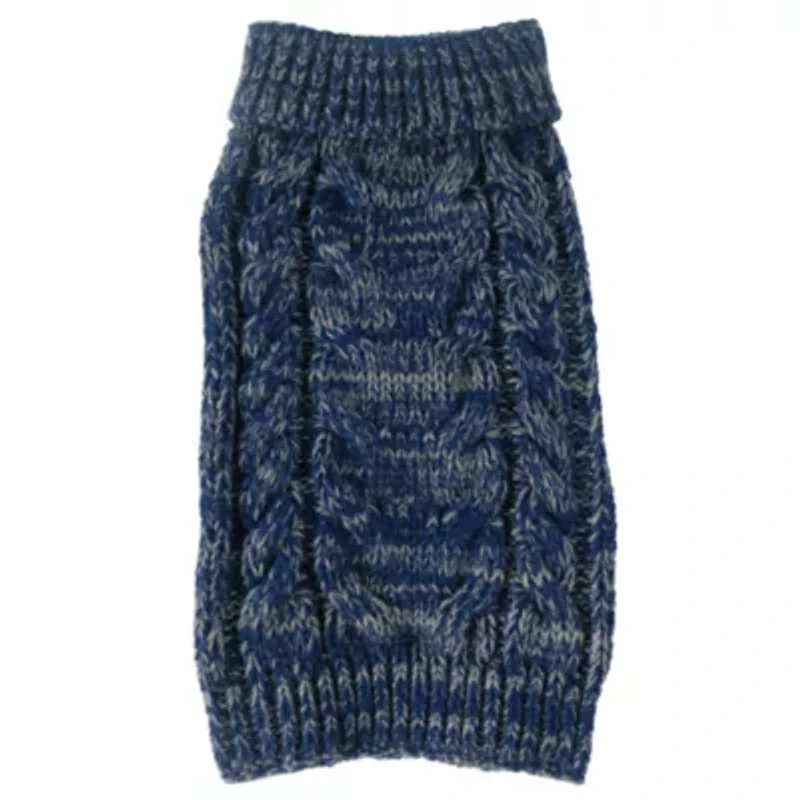 The Pet Life Classic True Blue Heavy Cable KnittedRibbed Fashion Dog Sweater