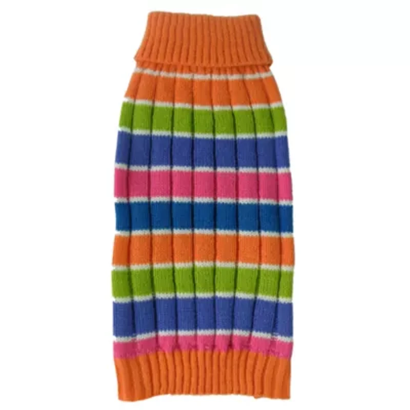 The Pet Life Tutti-Beauty Rainbow Heavy Cable Knitted Ribbed Designer Turtle Neck Dog Sweater