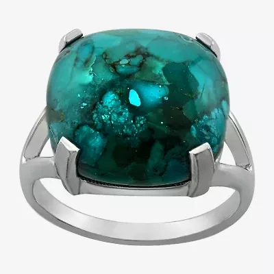 Womens Enhanced Blue Turquoise Sterling Silver Oval Cocktail Ring