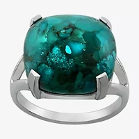 Womens Enhanced Blue Turquoise Sterling Silver Oval Cocktail Ring