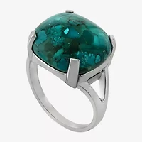 Womens Enhanced Blue Turquoise Sterling Silver Oval Cocktail Ring