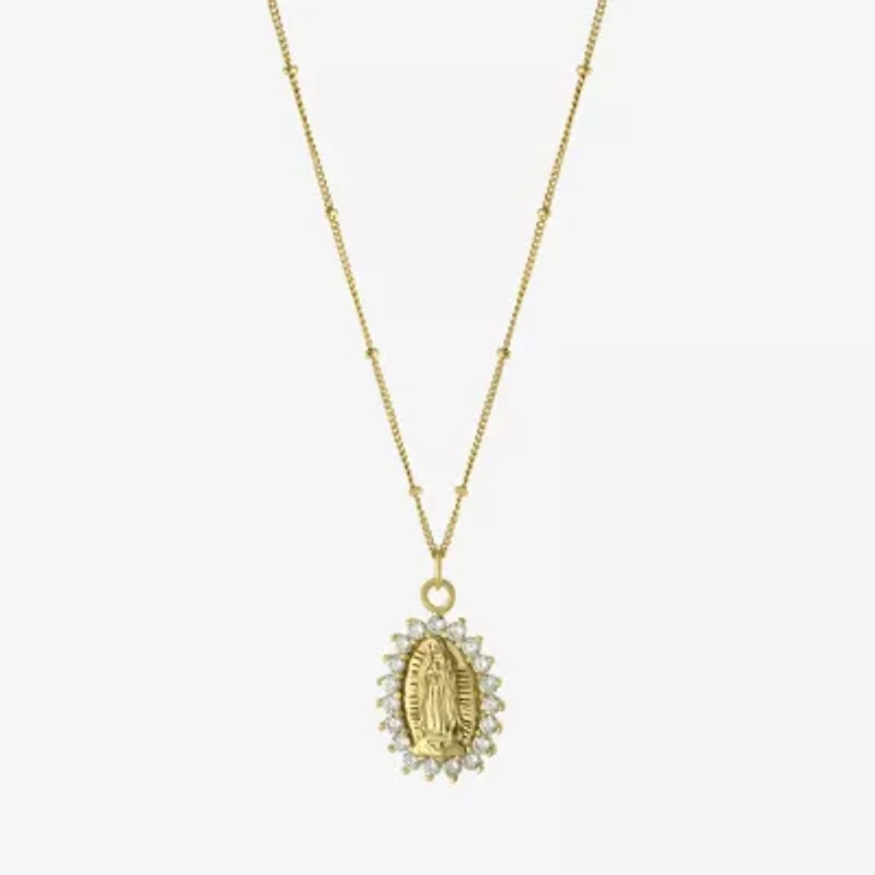 Diamonart Lady Of Guadalupe Womens Cubic Zirconia 14K Gold Over Silver Oval 16 Inch Pendant Necklace