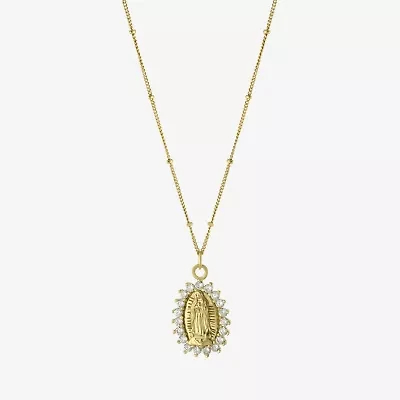 Diamonart Lady Of Guadalupe Womens Cubic Zirconia 14K Gold Over Silver Oval 16 Inch Pendant Necklace