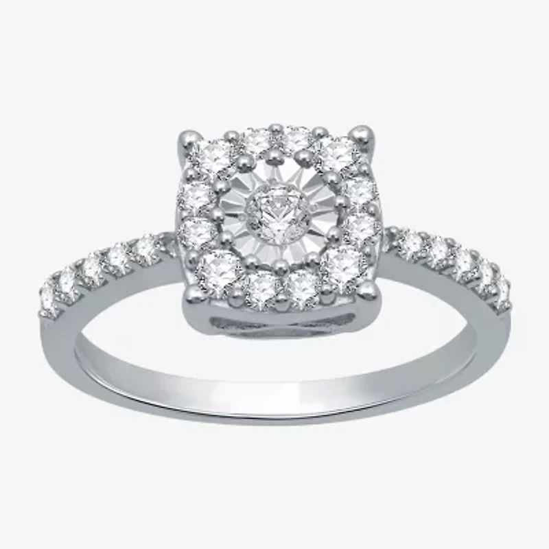 Womens / CT. T.W. Natural White Diamond Sterling Silver Halo Cocktail Ring