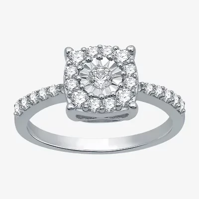 Womens 1/2 CT. T.W. Natural White Diamond Sterling Silver Halo Cocktail Ring