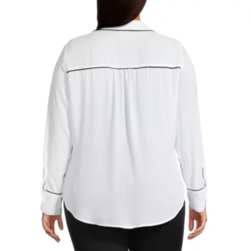 Liz Claiborne Womens Plus Long Sleeve Vent Regular Fit Button-Down Shirt