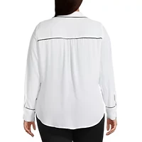 Liz Claiborne Womens Plus Long Sleeve Vent Regular Fit Button-Down Shirt
