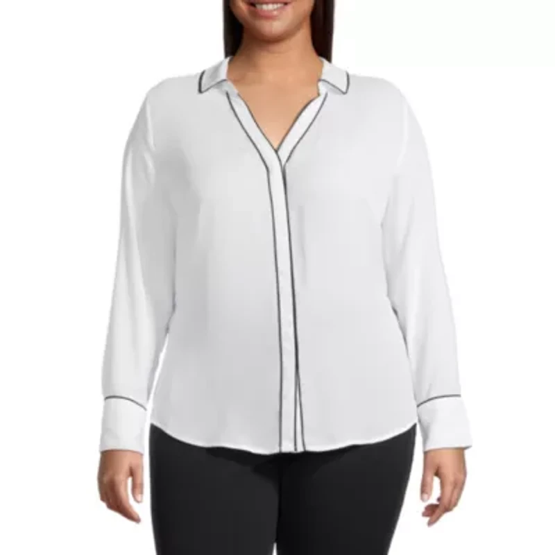 Liz Claiborne Womens Plus Long Sleeve Vent Regular Fit Button-Down Shirt