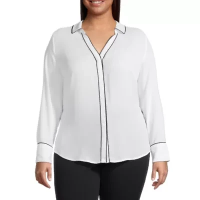 Liz Claiborne Womens Plus Long Sleeve Vent Regular Fit Button-Down Shirt