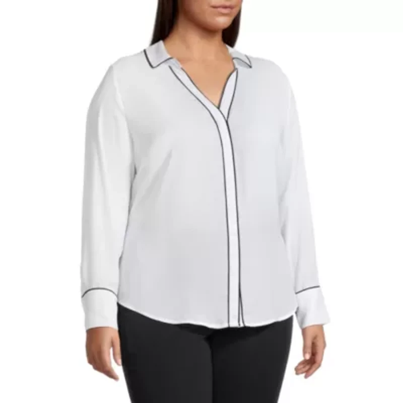 Liz Claiborne Womens Plus Long Sleeve Vent Regular Fit Button-Down Shirt