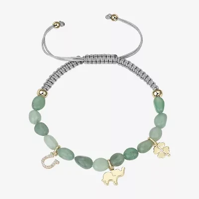 Footnotes Horseshoe Elephant Womens Green Aventurine Clover Bolo Bracelet