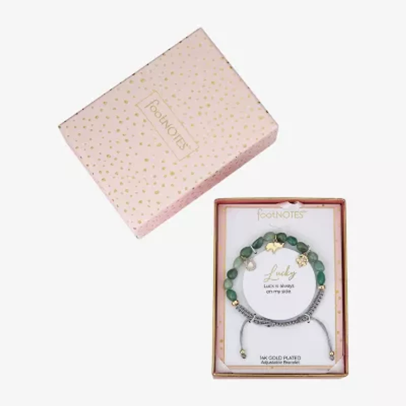 Footnotes Horseshoe Elephant Womens Green Aventurine Clover Bolo Bracelet