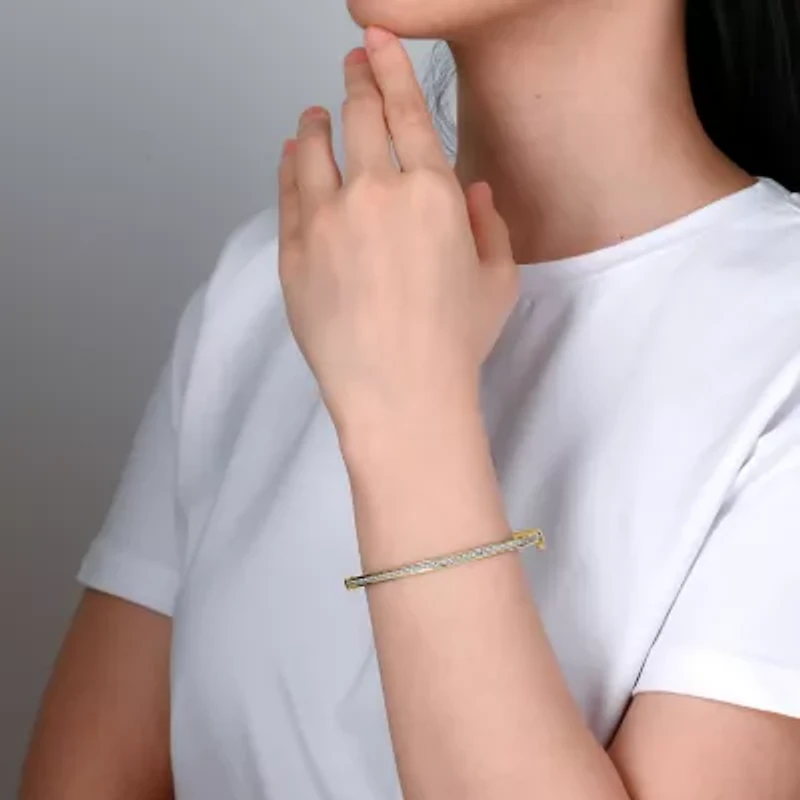 18k Gold Over Sterling Silver Glitter Hoop Earrings and Bangle Set