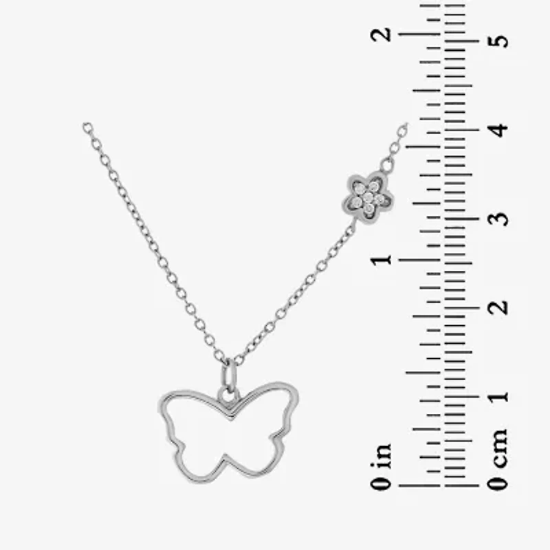 DiamonArt® Womens 1/10 CT. T.W. White Cubic Zirconia Sterling Silver Butterfly Pendant Necklace