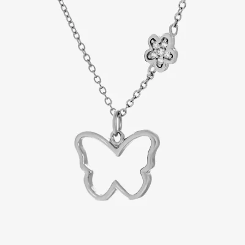 DiamonArt® Womens 1/10 CT. T.W. White Cubic Zirconia Sterling Silver Butterfly Pendant Necklace