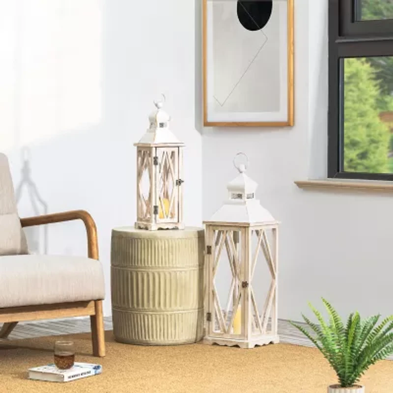 Glitzhome Farmhouse Wood & Metal 2-pc. Decorative Lantern