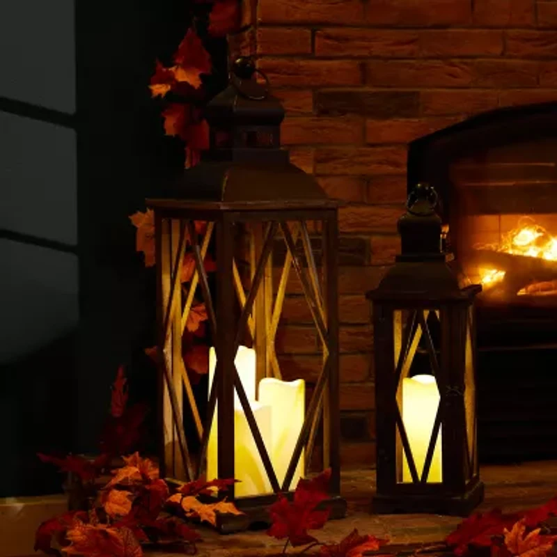 Glitzhome Black Diamond Window Frame 2-pc. Decorative Lantern