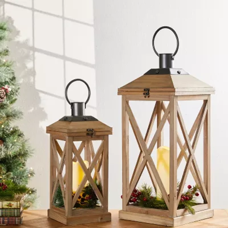 Glitzhome Modern Farmhouse Wooden 2-pc. Decorative Lantern