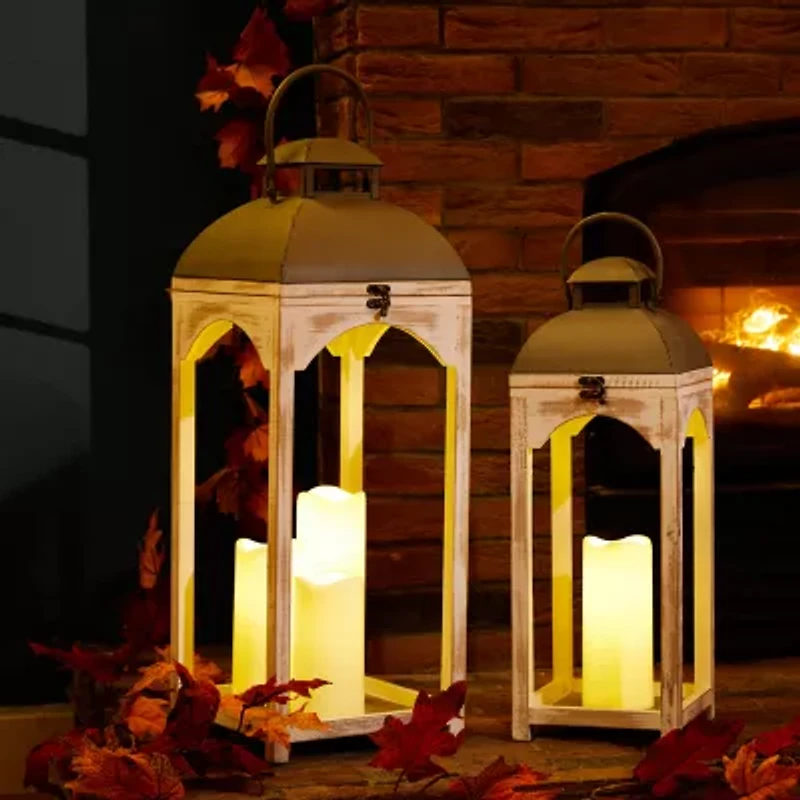 Glitzhome Farmhouse Modern Wood Metal 2-pc. Decorative Lantern