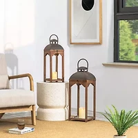 Glitzhome Farmhouse Modern Wood Metal 2-pc. Decorative Lantern