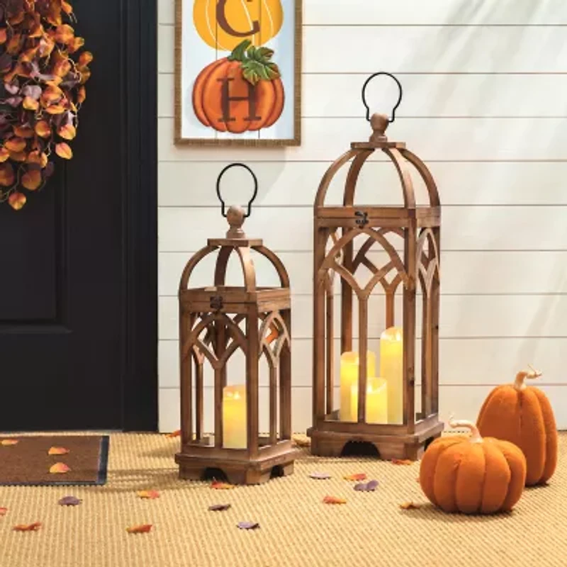 Glitzhome Farmhouse Wooden Church Window Frame 2-pc. Decorative Lantern