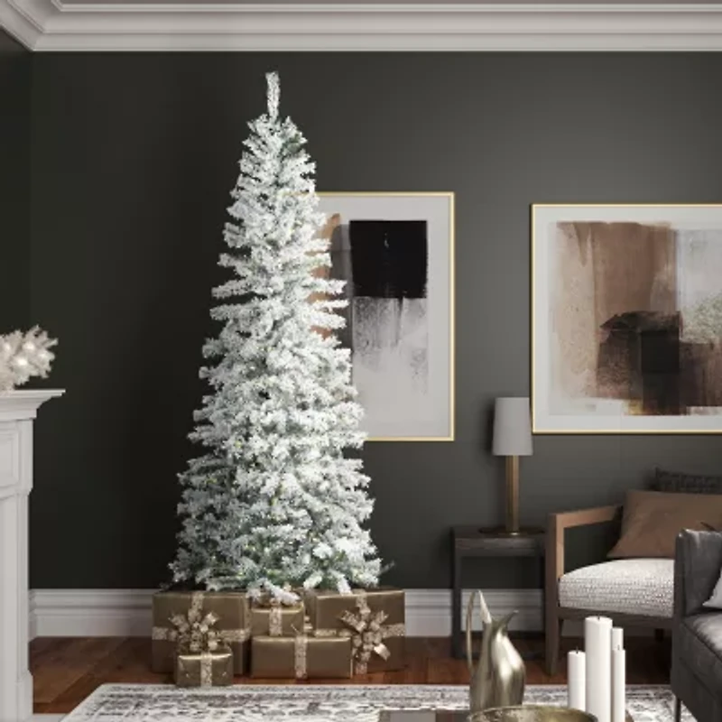 7.5' Flocked Pencil Christmas Tree