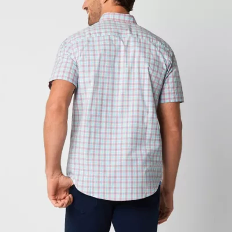 St. John's Bay Stretch Poplin Mens Short Sleeve Slim Fit Button-Down Shirt