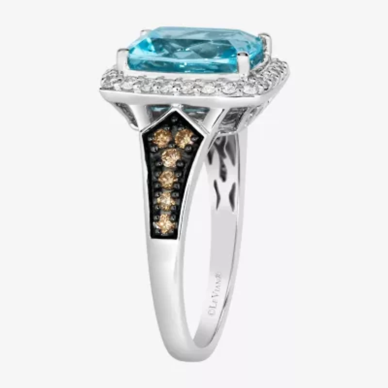 Le Vian® Grand Sample Sale™ Ring featuring 3 CT. Blue Topaz 1/6 CT. Chocolate Diamonds® 1/4 CT. Vanilla Diamonds® set in 14K Vanilla Gold®