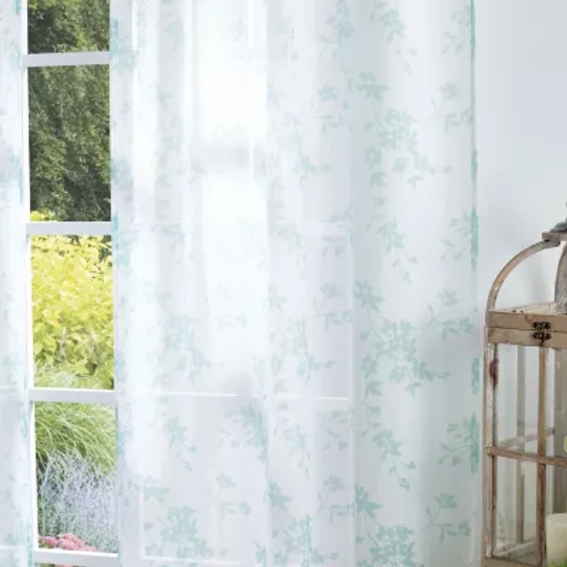 Martha Stewart Bellefield Floral Rod Pocket Sheer Set of 2 Curtain Panel