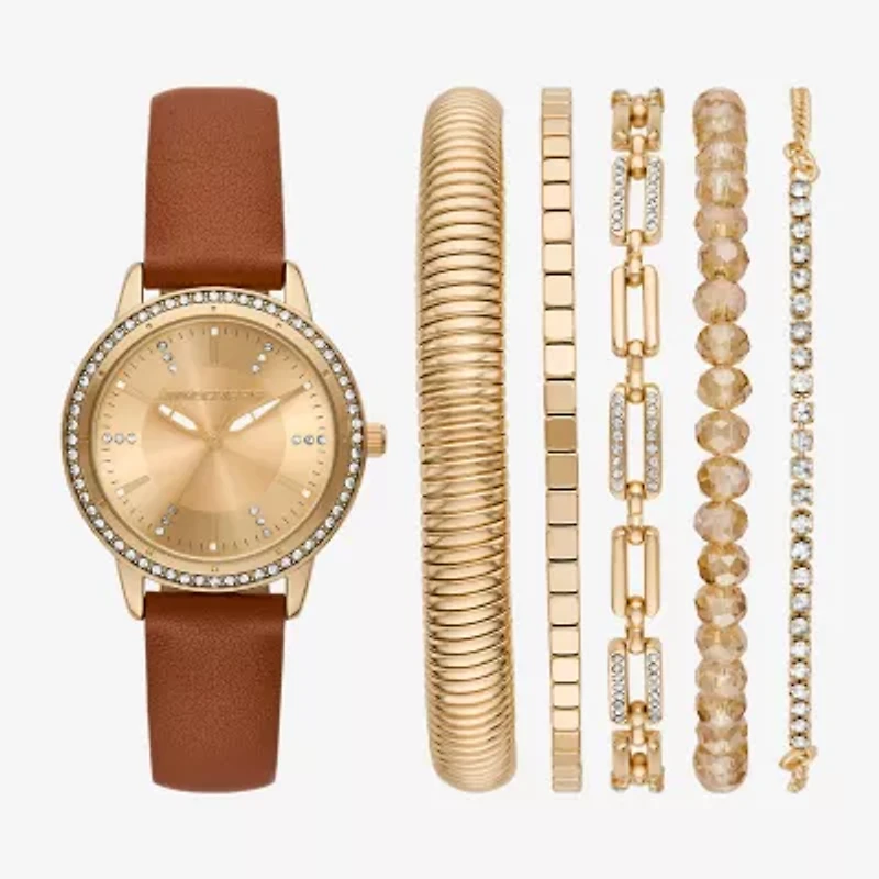 Skechers Womens Brown 6-pc. Watch Boxed Set Sr9126