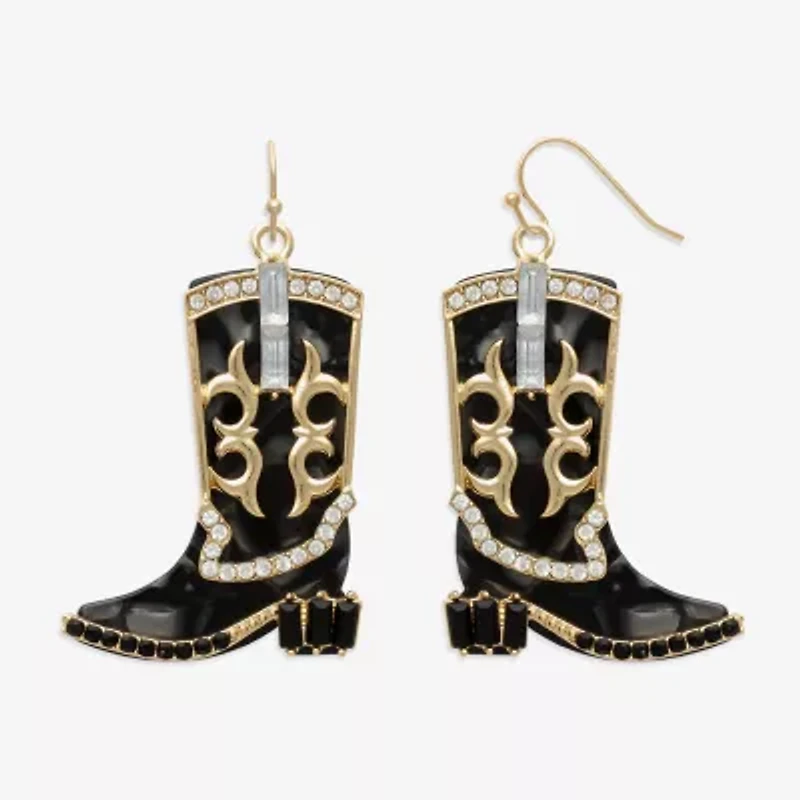 Bijoux Bar Gold Tone Boot Womens Glass Drop Earrings