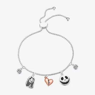 Disney Classics Sally & Jack Skellington Womens Cubic Zirconia 18K Rose Gold Over Brass Heart Nightmare Before Christmas Bolo Bracelet