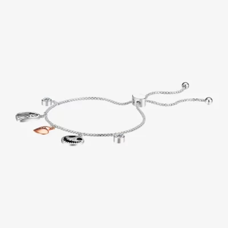 Disney Classics Sally & Jack Skellington Womens Cubic Zirconia 18K Rose Gold Over Brass Heart Nightmare Before Christmas Bolo Bracelet