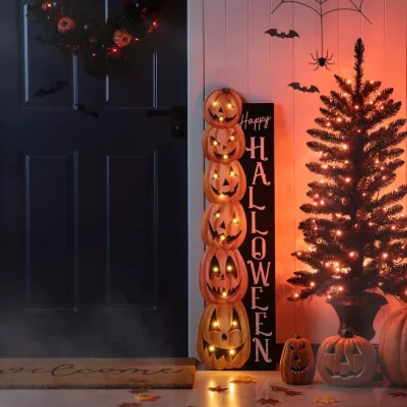 Glitzhome 42in Lighted Wooden Porch Sign Halloween Porch Sign